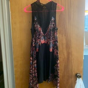 Free People Marsha Black/Floral Print Lace Inset